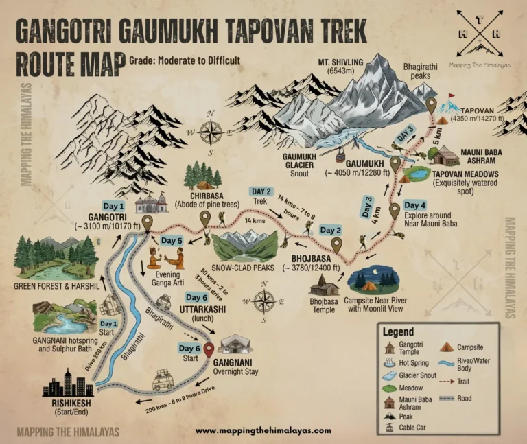 Gangotri Gaumukh Tapovan Trek Route Map